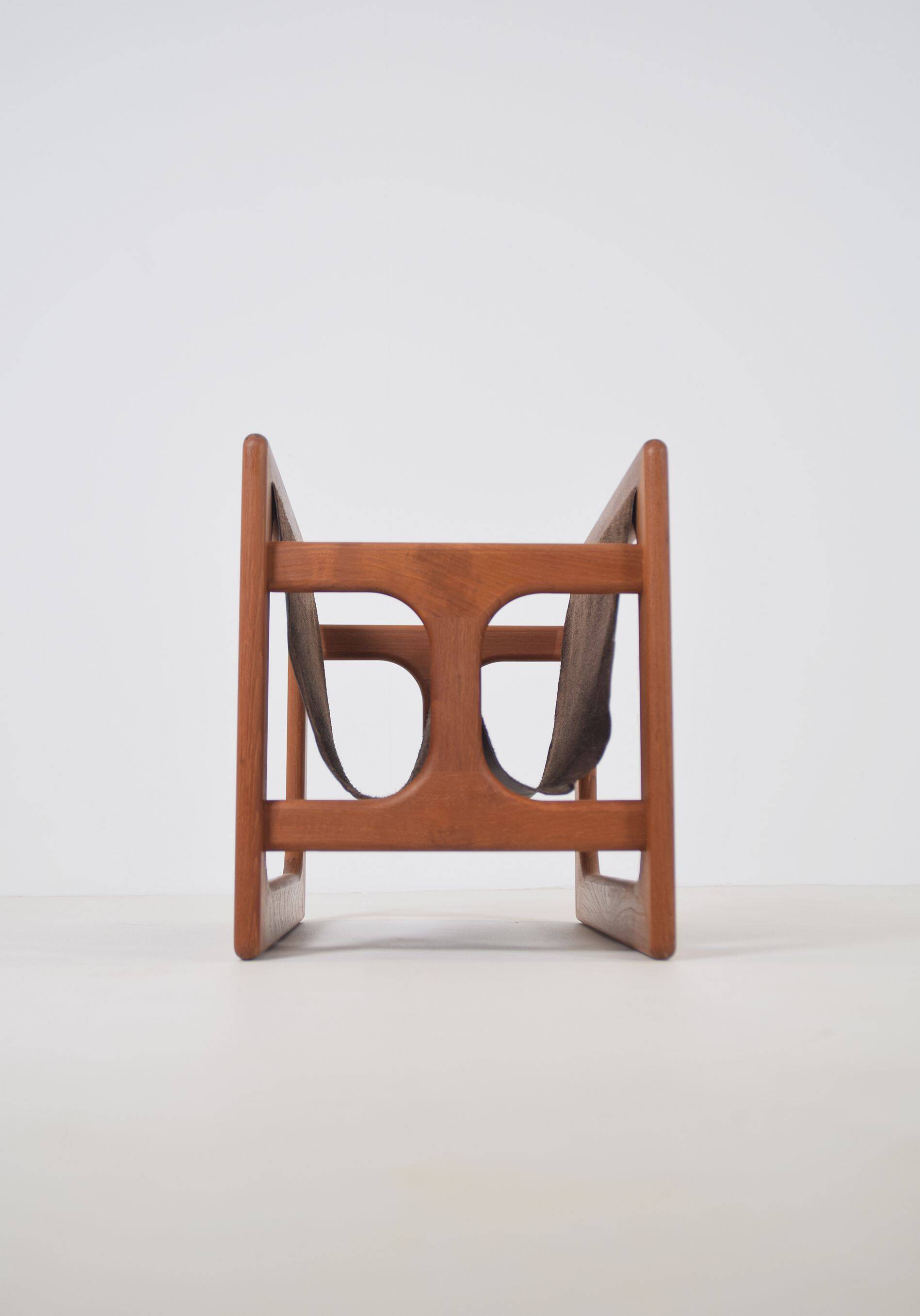 Danish double magazine holder in teak and leather by Salin Møbler, 1970s