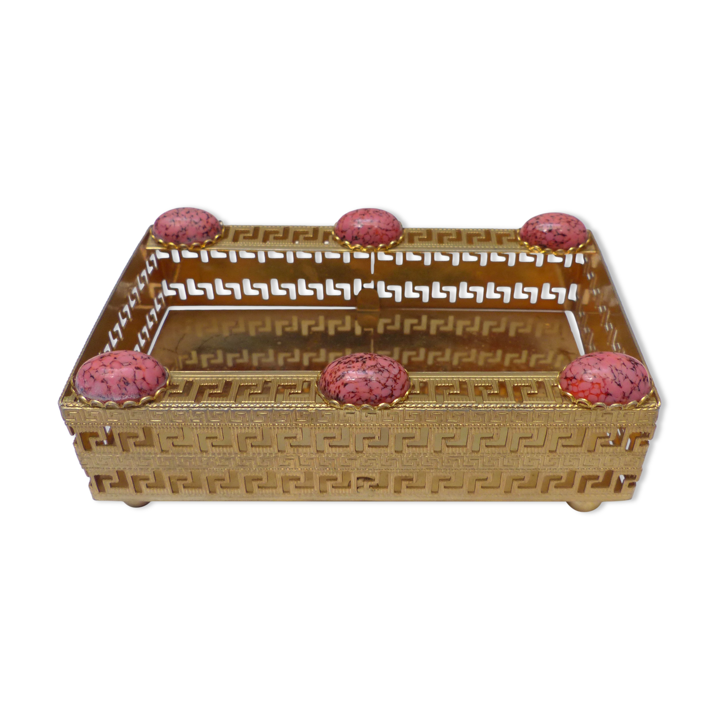 Golden metal catchall with pink stones