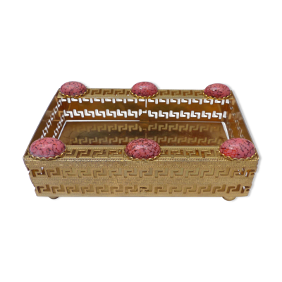 Vide poche en métal doré et pierres roses