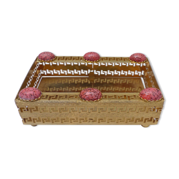 Golden metal catchall with pink stones