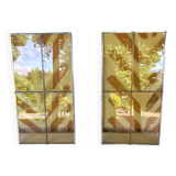 Pair of amber stained glass windows