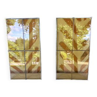 Pair of amber stained glass windows