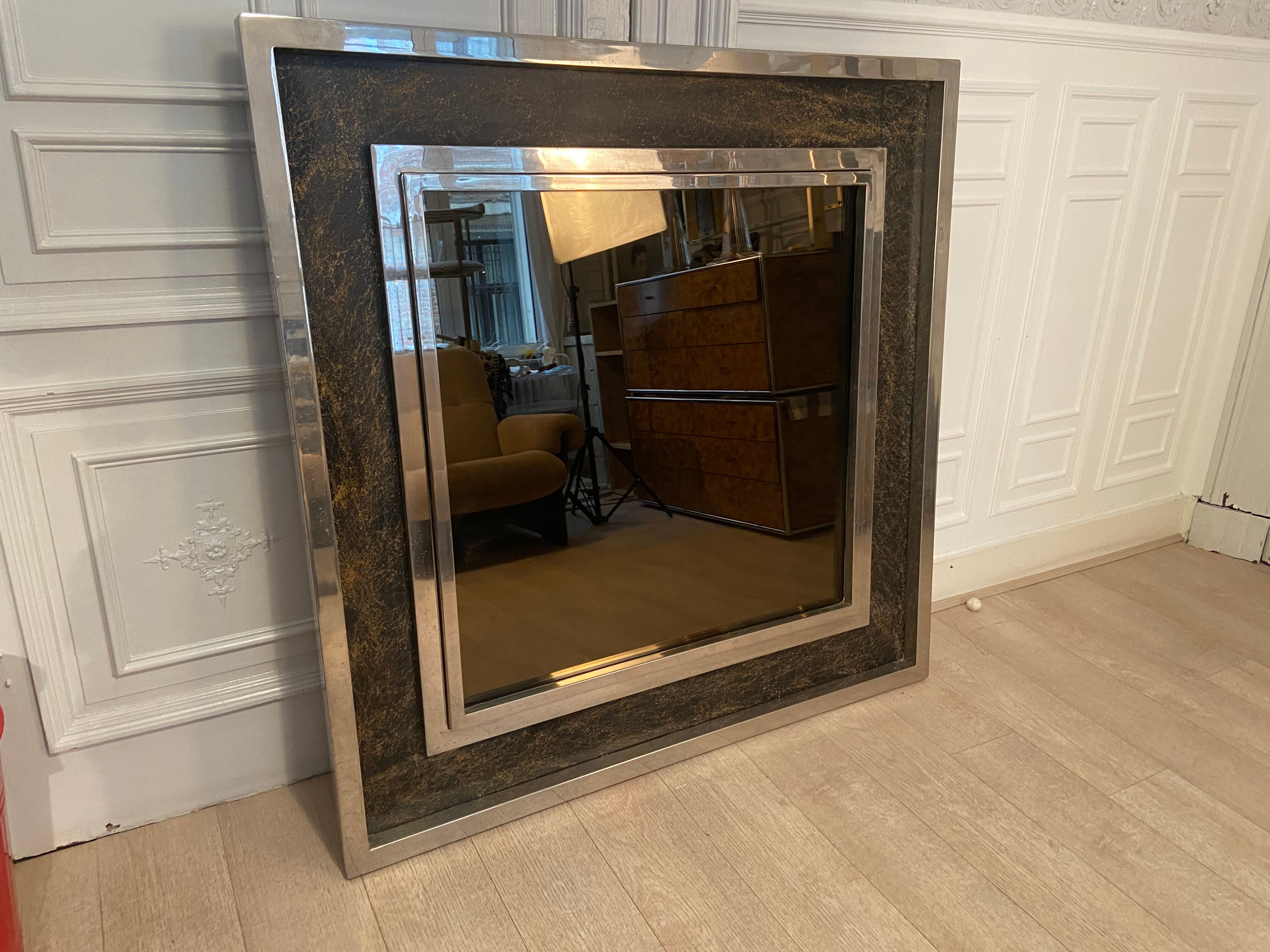 XXL Belgo Chrome Mirror 1970s 130x130cm