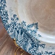 Antique hollow plate Lebacqz & Bouchard Colombier with bird decoration, Terre de Fer.