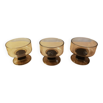 Lot de 3 coupes vintage années 70 en verre fumé marron pégase Mobil
