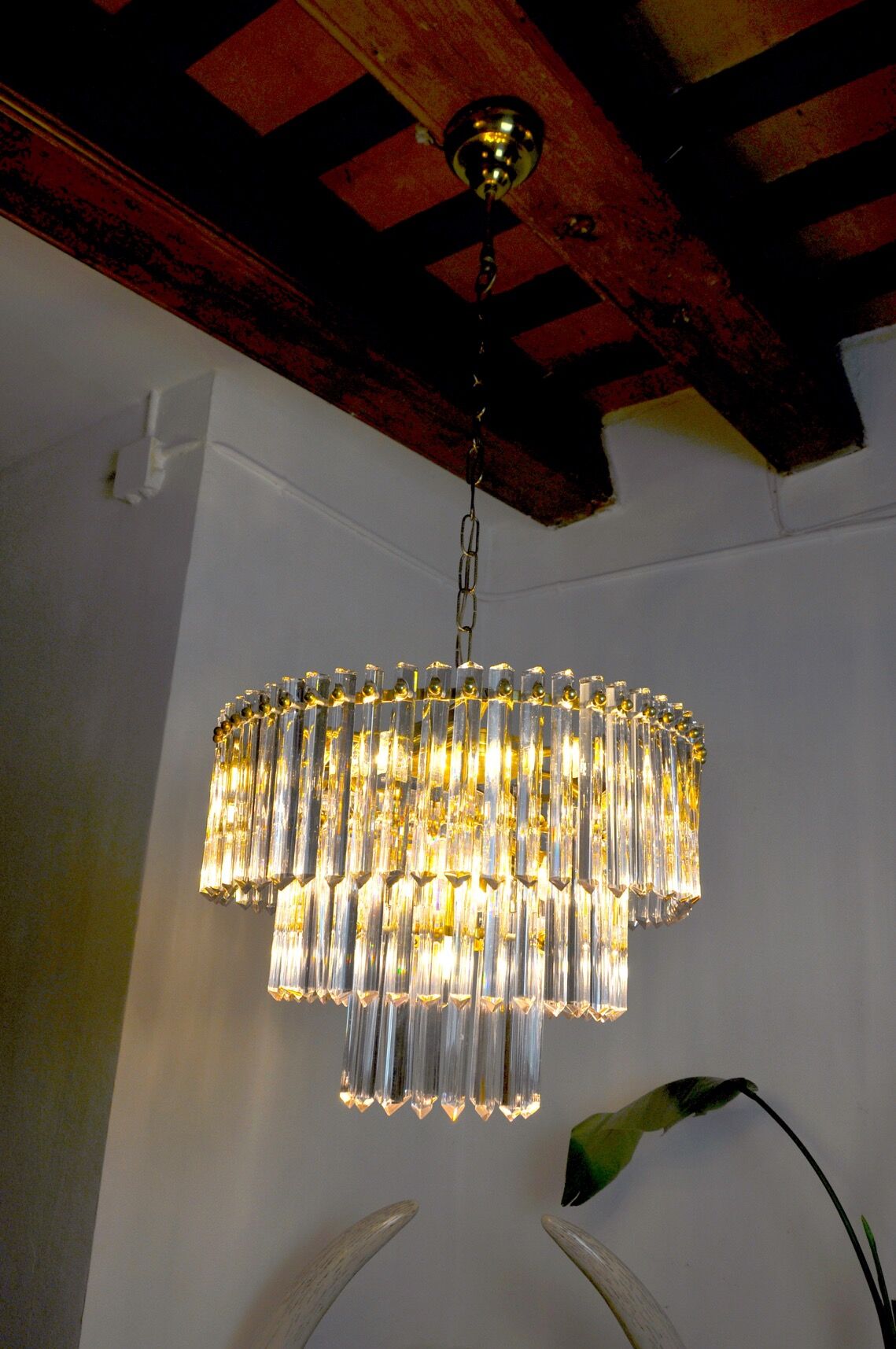Chandelier Murano iridescent glass Venini, 3 levels, Italy, 1960