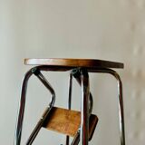 Vintage step stool in brown formica and chrome steel