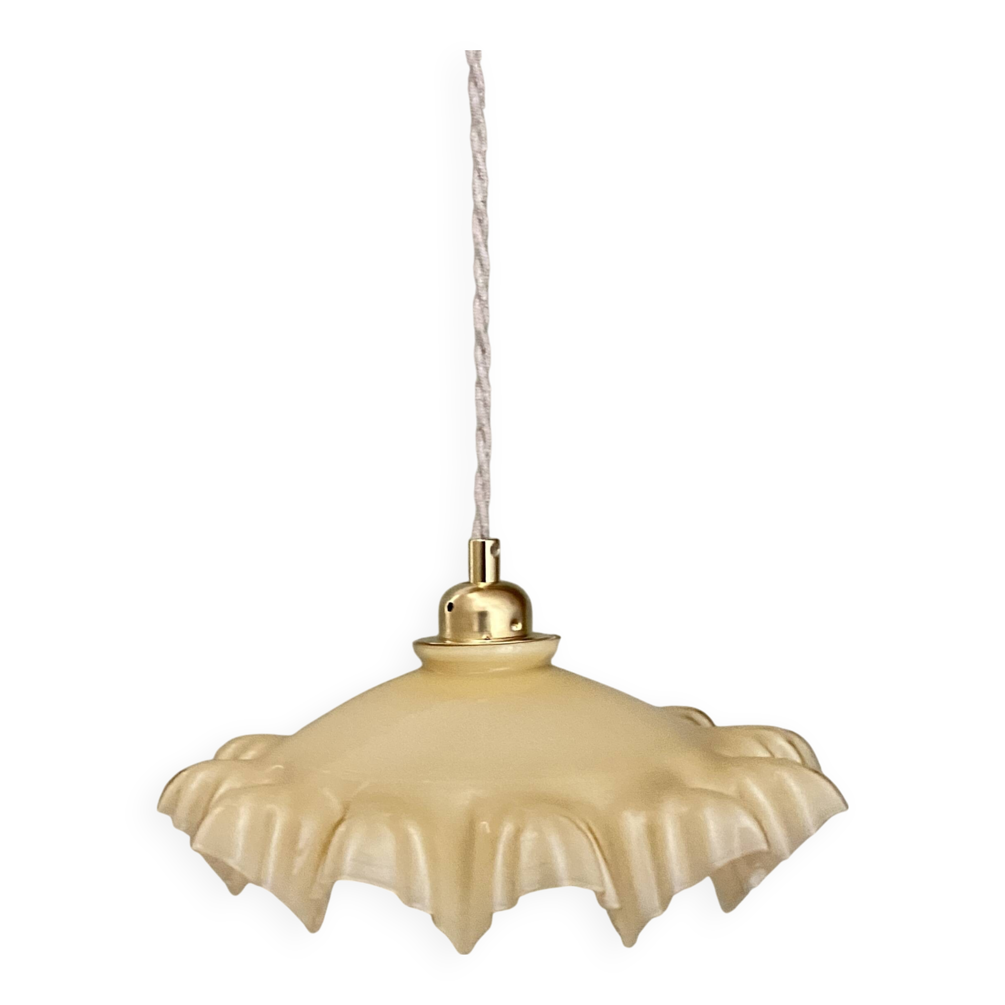 Vintage pale yellow opaline lampshade pendant light