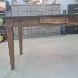 Old wooden table a drawer tray patina black waxed