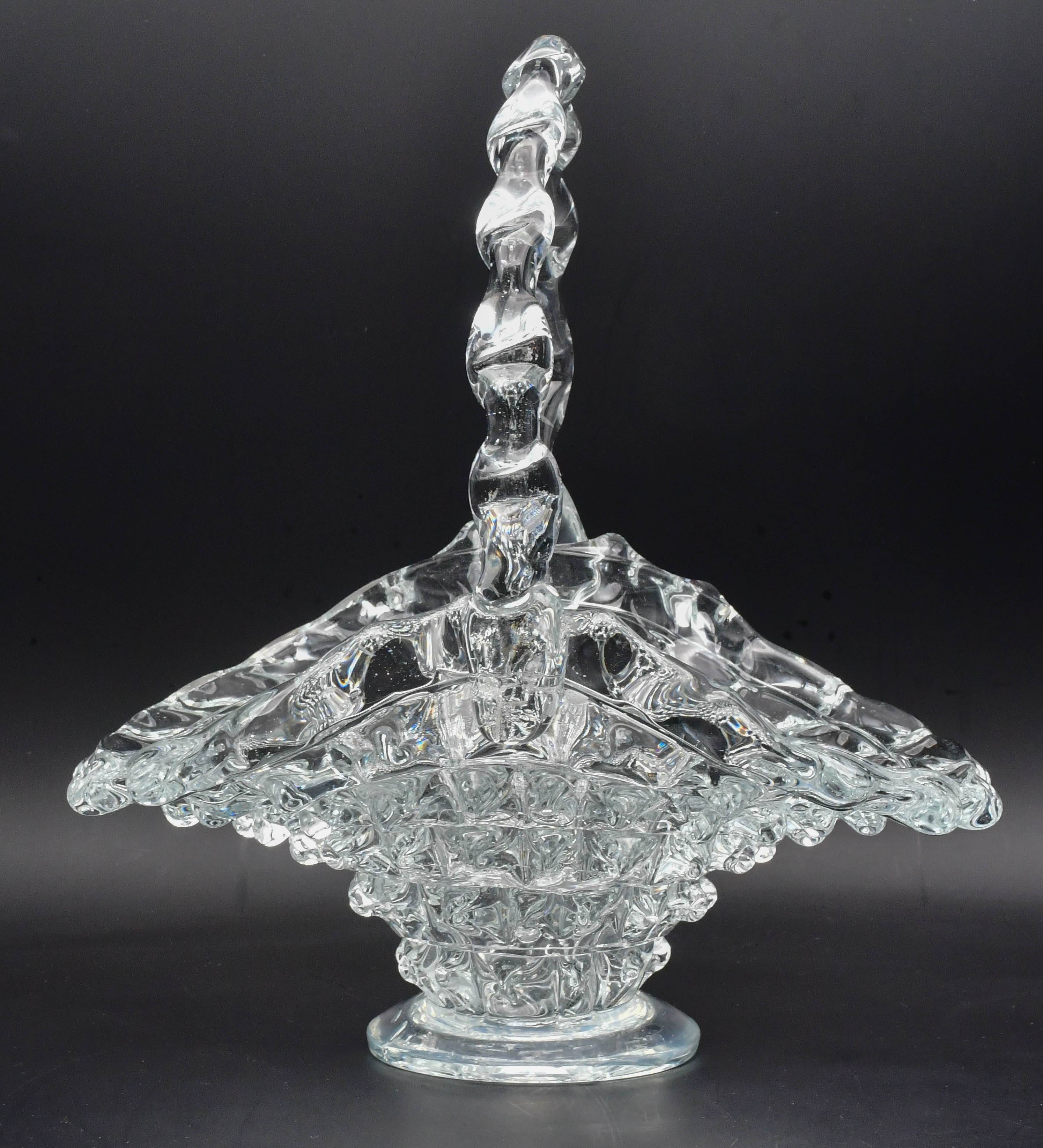 Barovier Rostrato Murano Italian glass basket centerpiece vase, 1940s