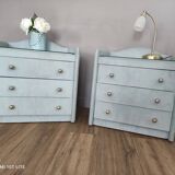 Pair of vintage bedside tables in celadon velvet