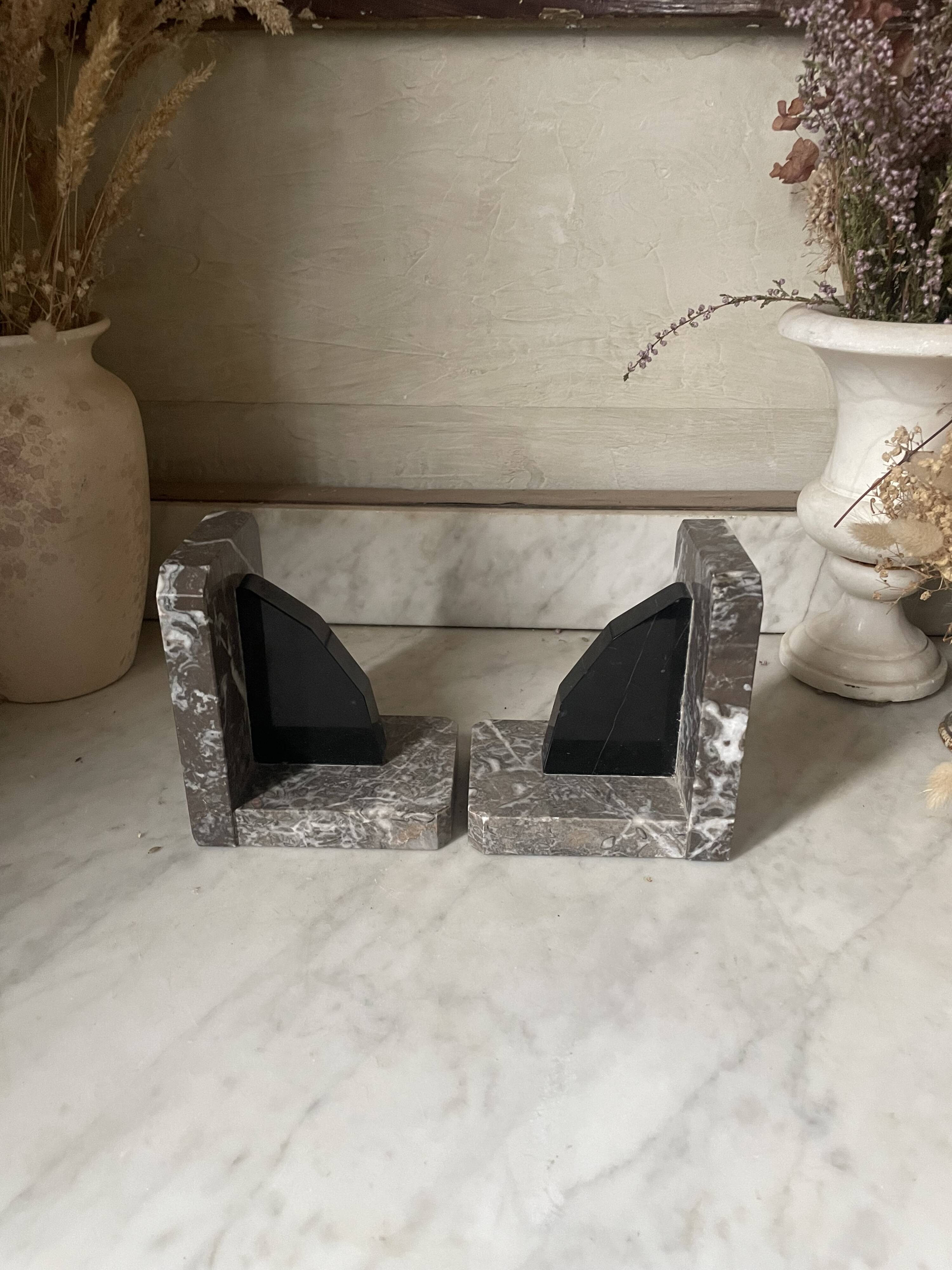 Pair of Art Deco marble and onyx bookends