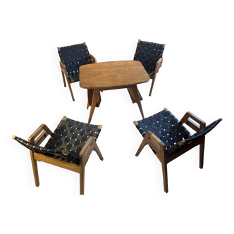1 Table and 4 chairs/armchairs - Jens RISOM - Knoll 1949 - Scandinavian Design