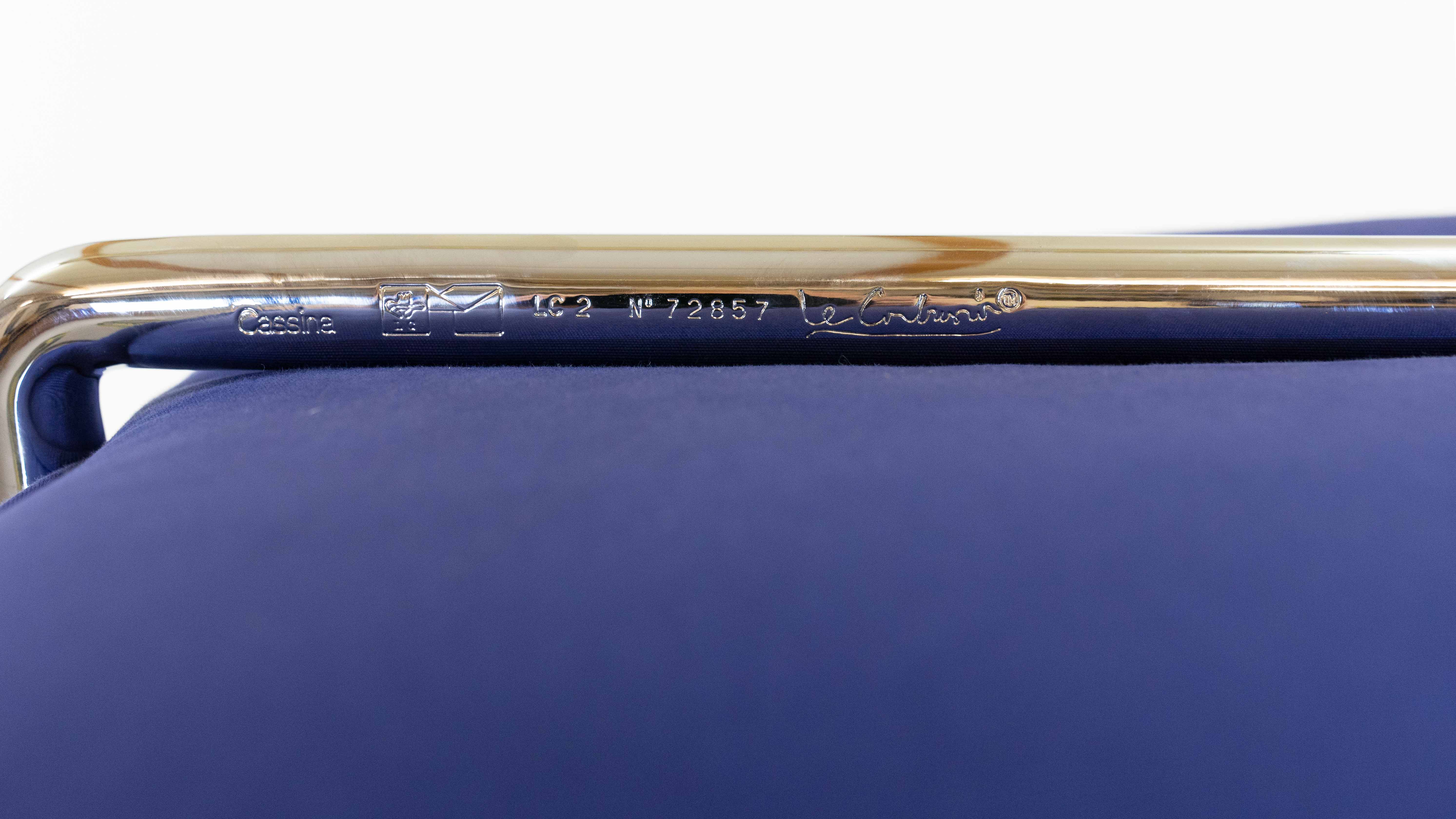 Cassina LC2 3seat Sofa by Charlotte Perriand, Le Corbusier and Pierre Jeanneret in blue fabrics