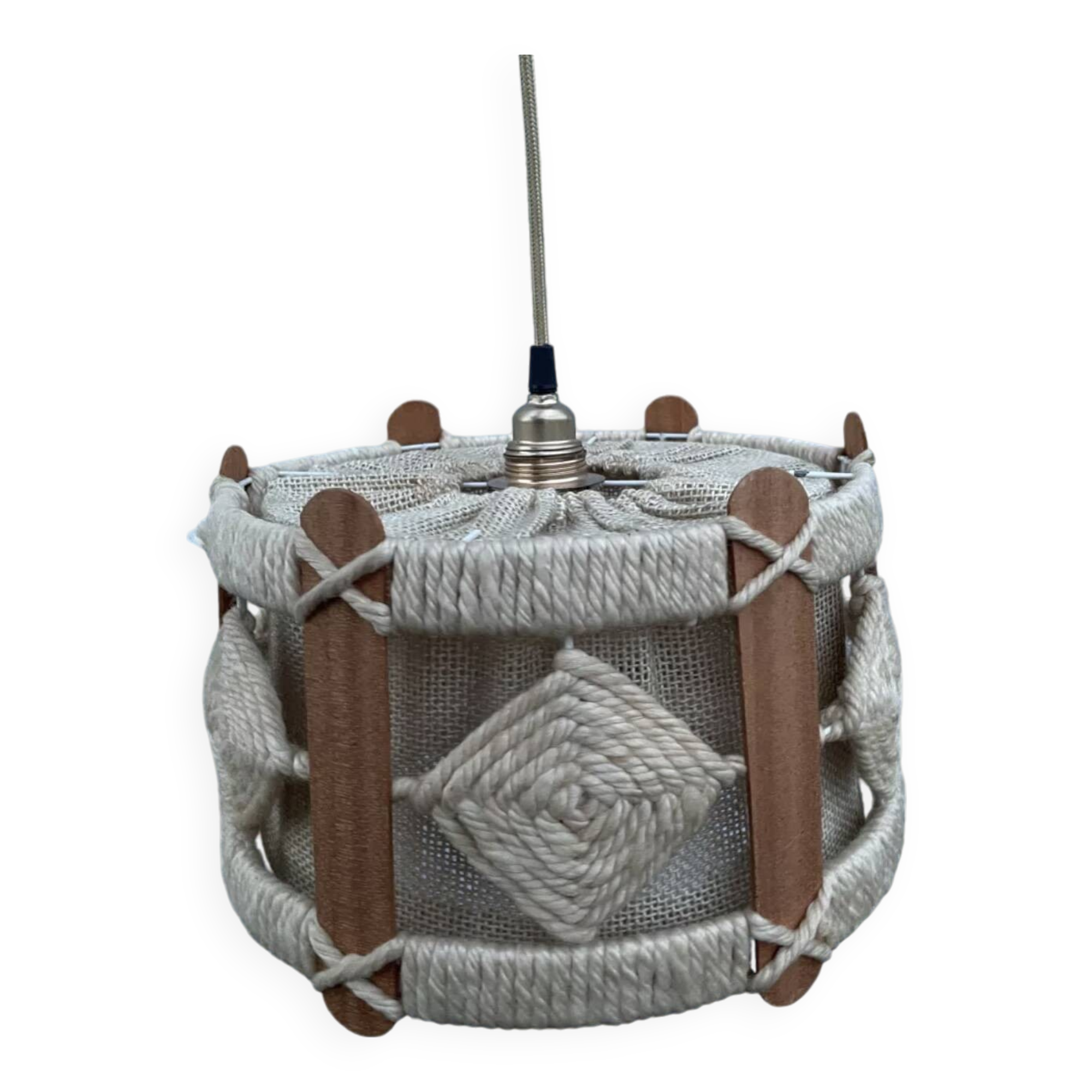 Scandinavian style jute and wood pendant light