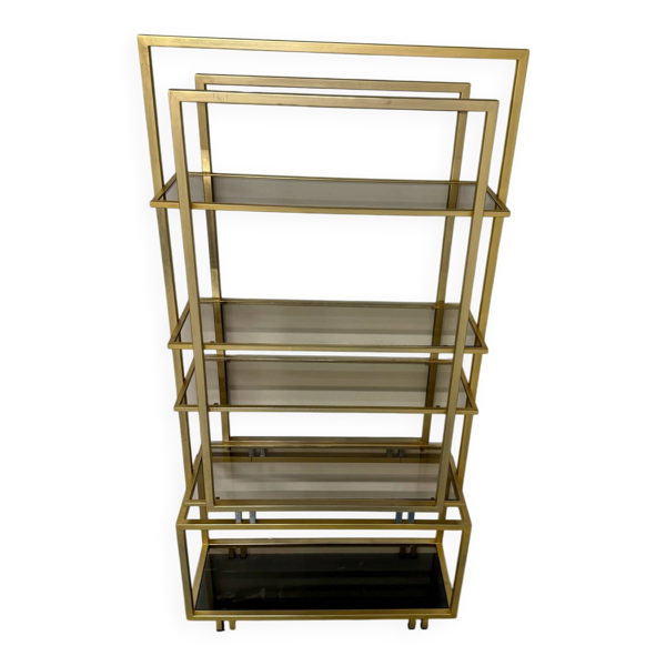 Étagère en laiton et verre design italien des années 70 vintage
