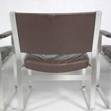 Swedish Mid Century Leather And Aluminum Armchairs By Karl Erik Ekselius For Joc Vetlanda, Set Of 4