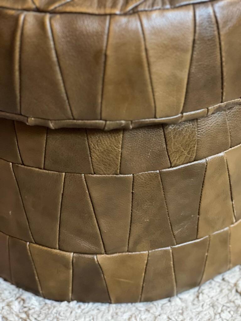 De Sede style khaki leather patchwork pouf / chest