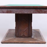 Restored Art Deco Dining Table, Oak, Copper Plating, Glass, Czech, 1930s