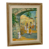 Original Swedish mid-century oil painting on panel "City" – Vintage and frame
