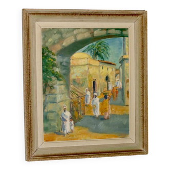 Original Swedish Mid-Century Oil On Panel Painting "Town" --Vintage & Frame