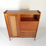 Vintage buffet, rattan and wood secretary from the 1960s.