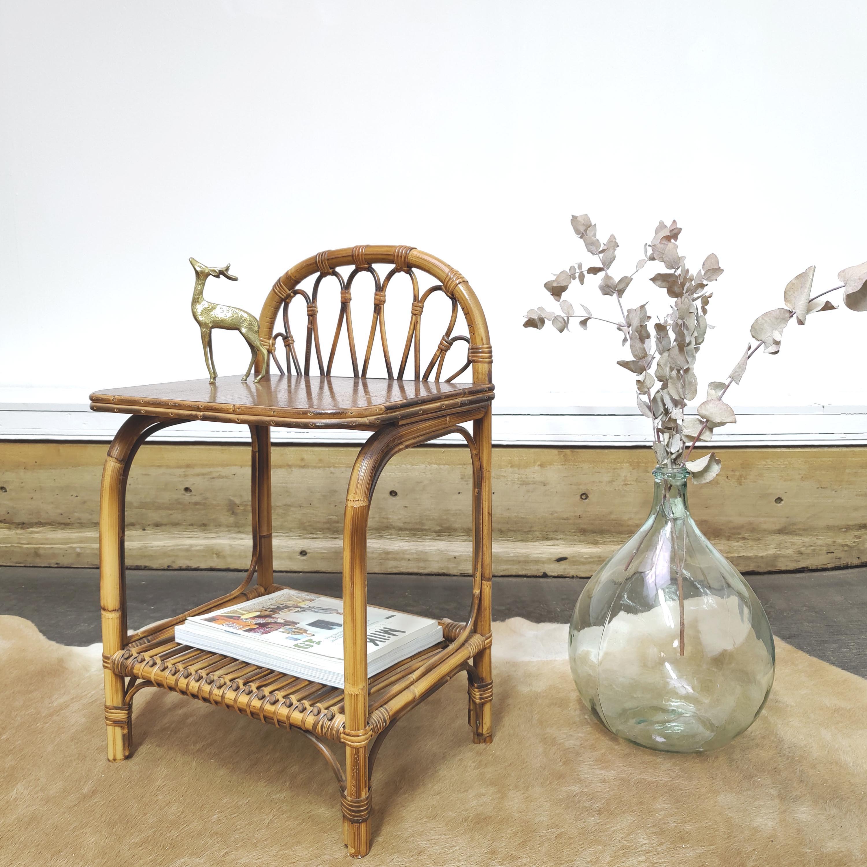 Vintage rattan bedside table 60s