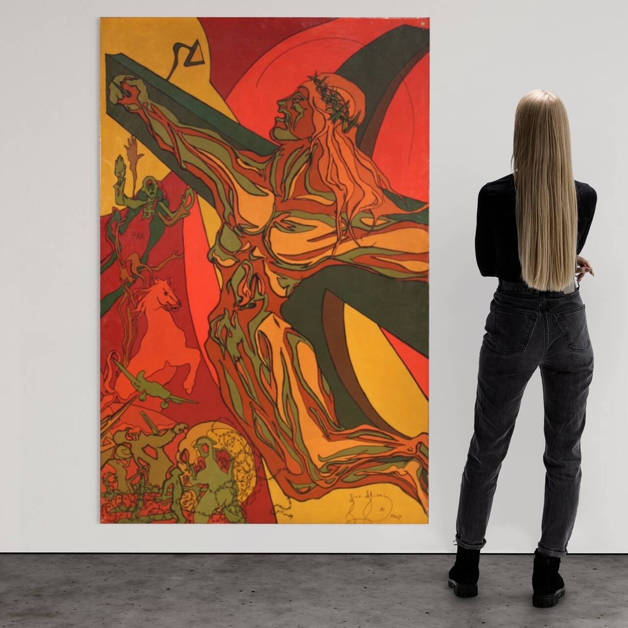 Surrealist Italian painting Crucifixion from the 20th century