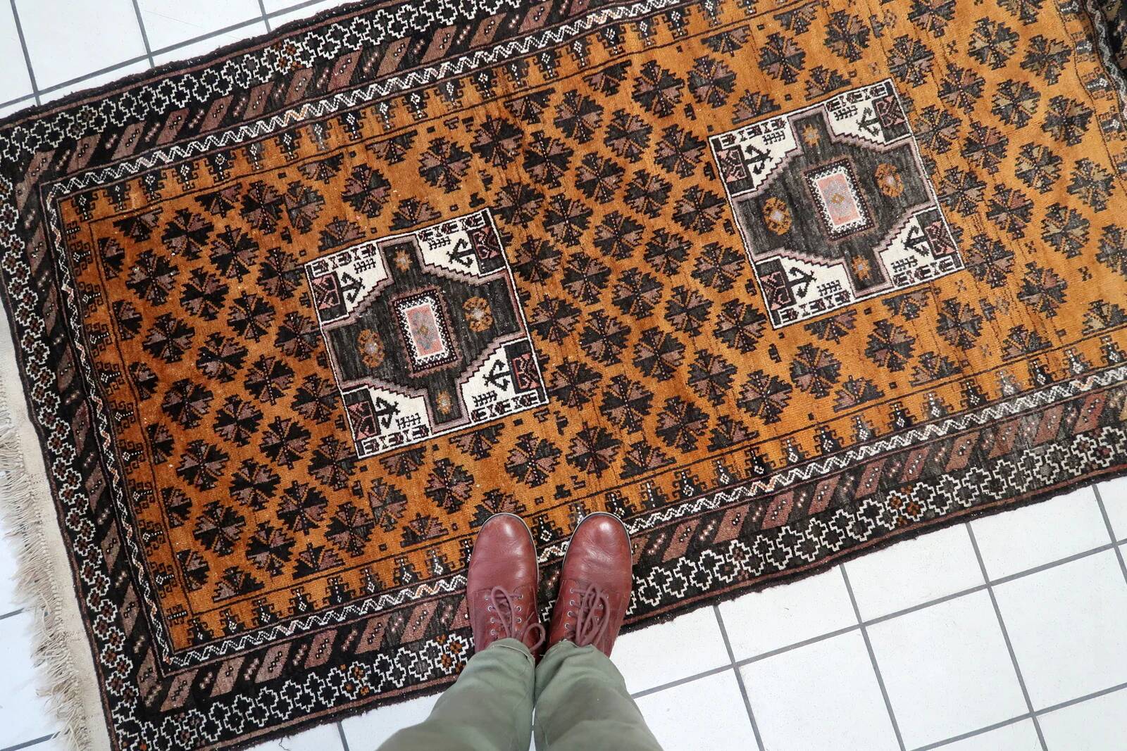 Handmade antique Afghan Baluch rug 107cm x 189cm, 1920s