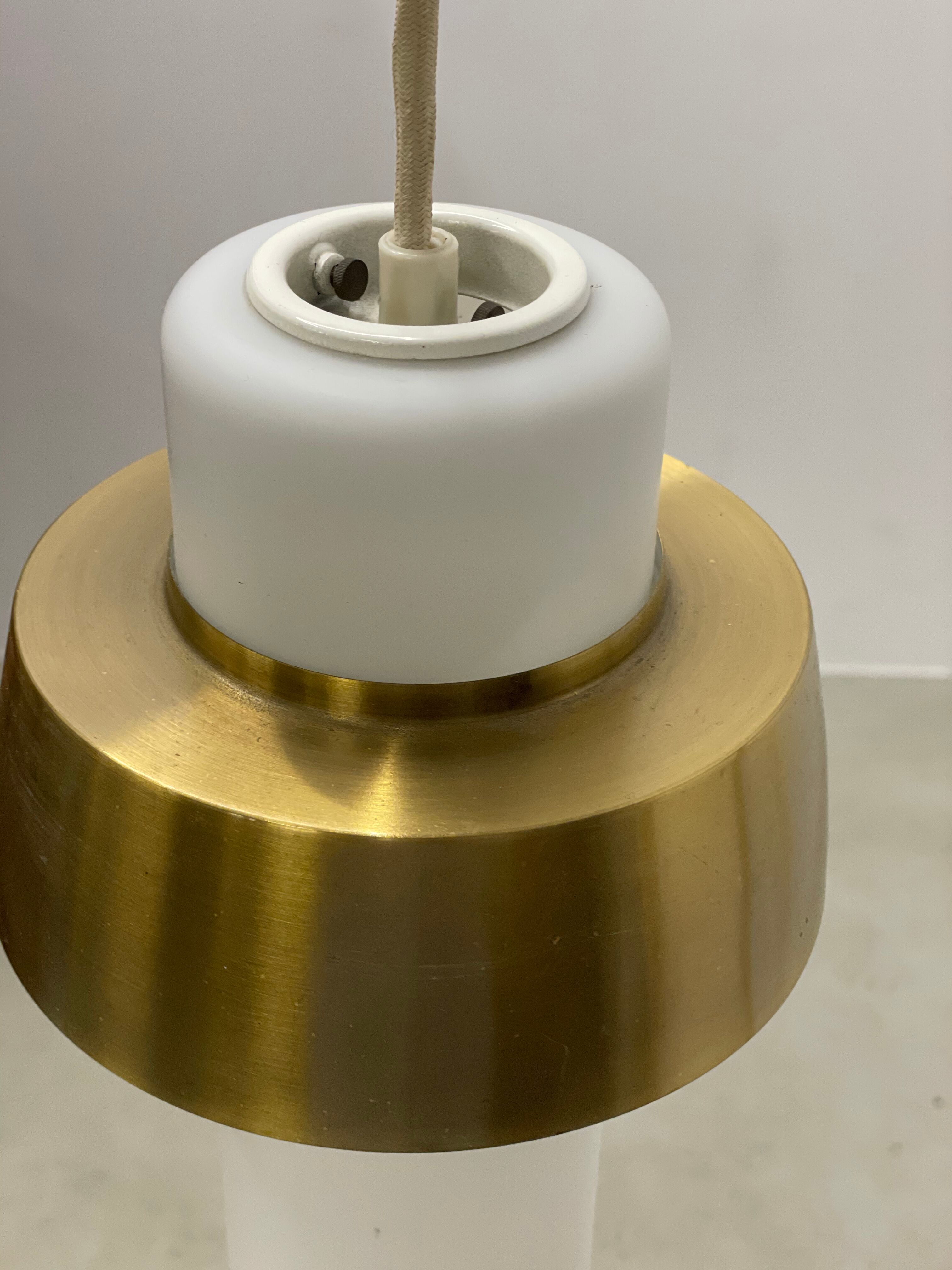 Opal & Brass hanging lamp MidCentury by Doria, 1960s