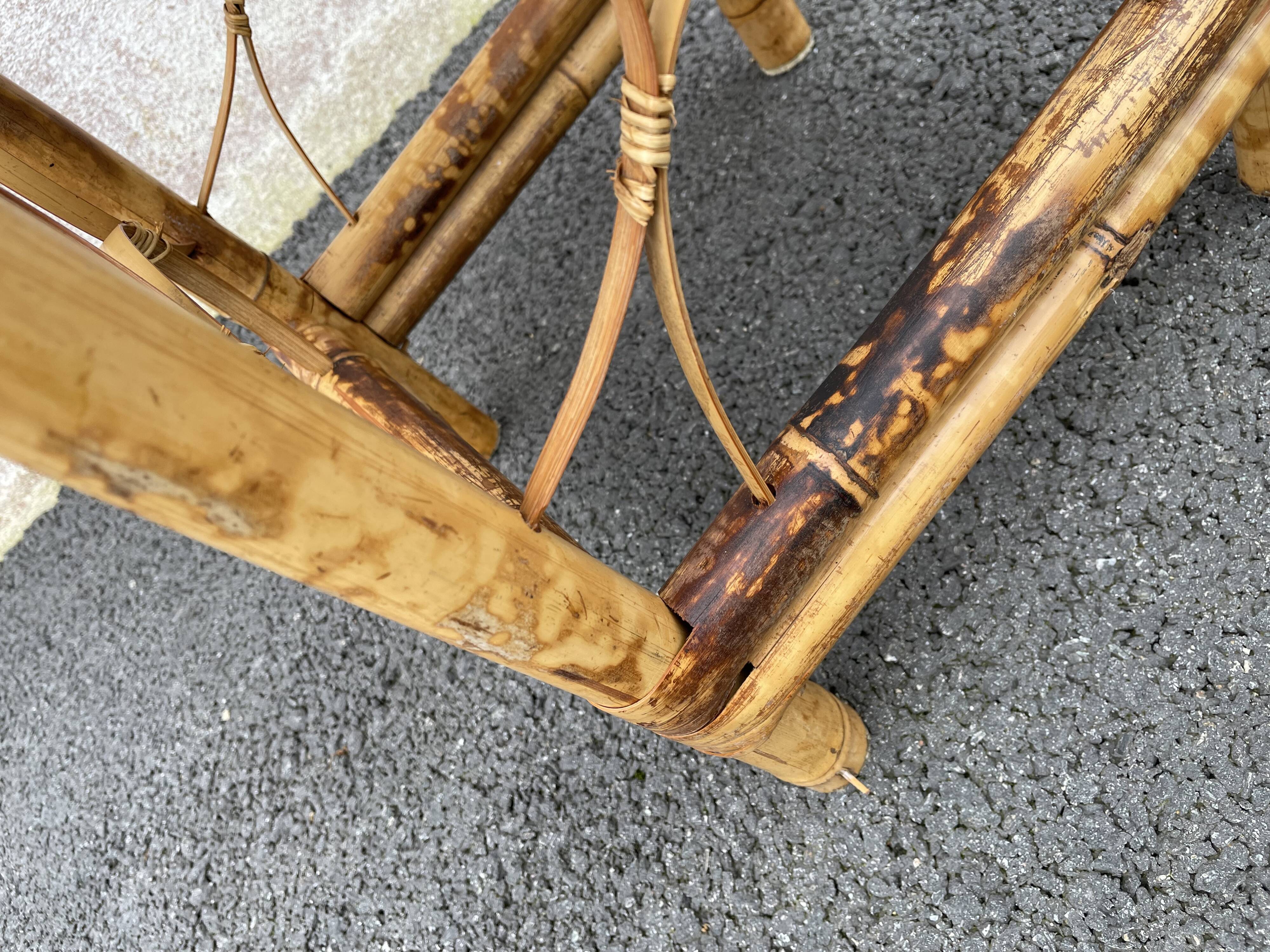 Tabouret bambou brûlé années 50