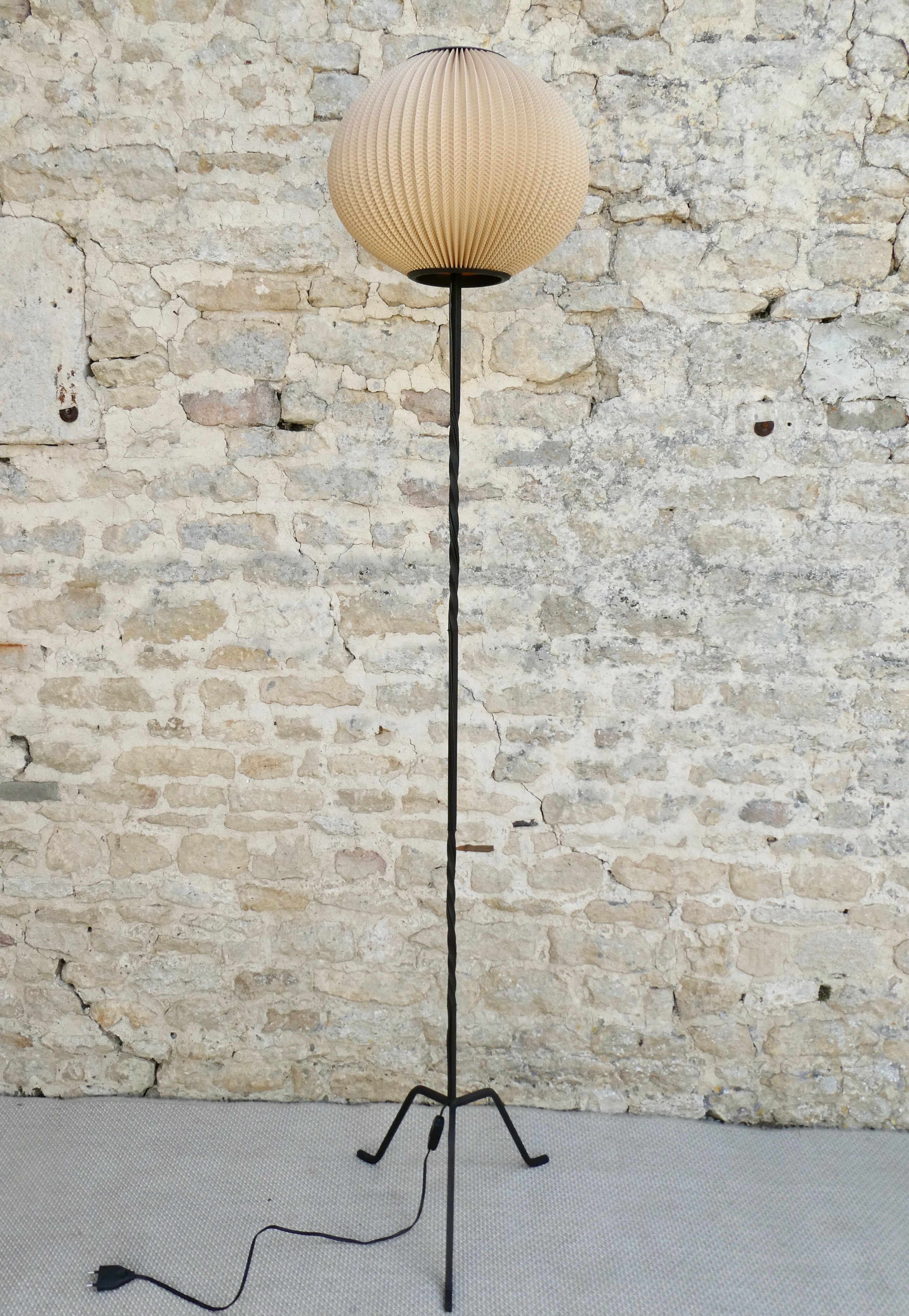 Rispal lampshade on wrought iron floor lamp base