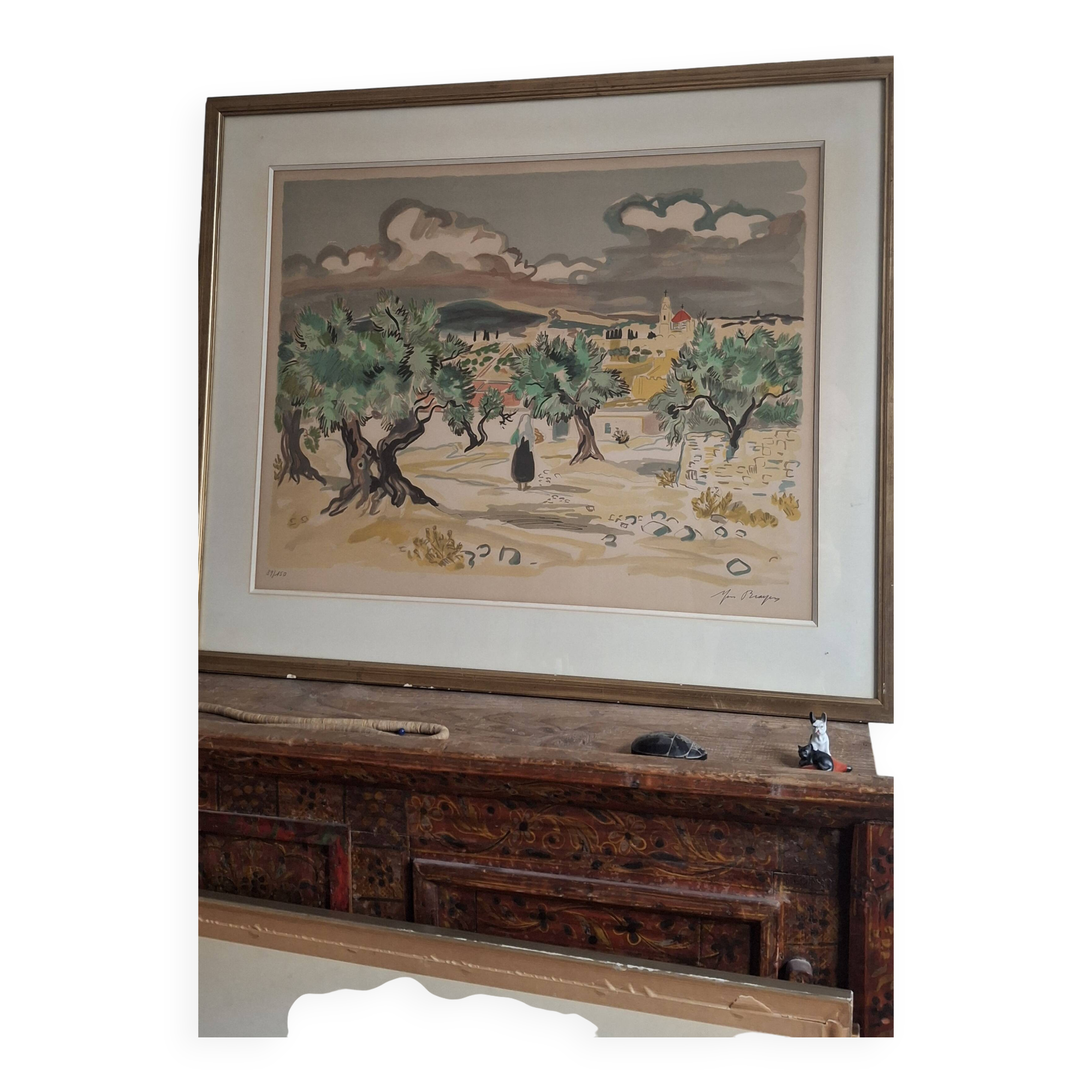Large lithograph signed by Yves Brayer. Provençal landscape.