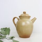 Théière vintage en grès beige, signée Grès Village