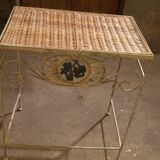 Side table welded metal and wicker