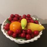 Ancienne coupe de fruits en Barbotine trompe l'œil.