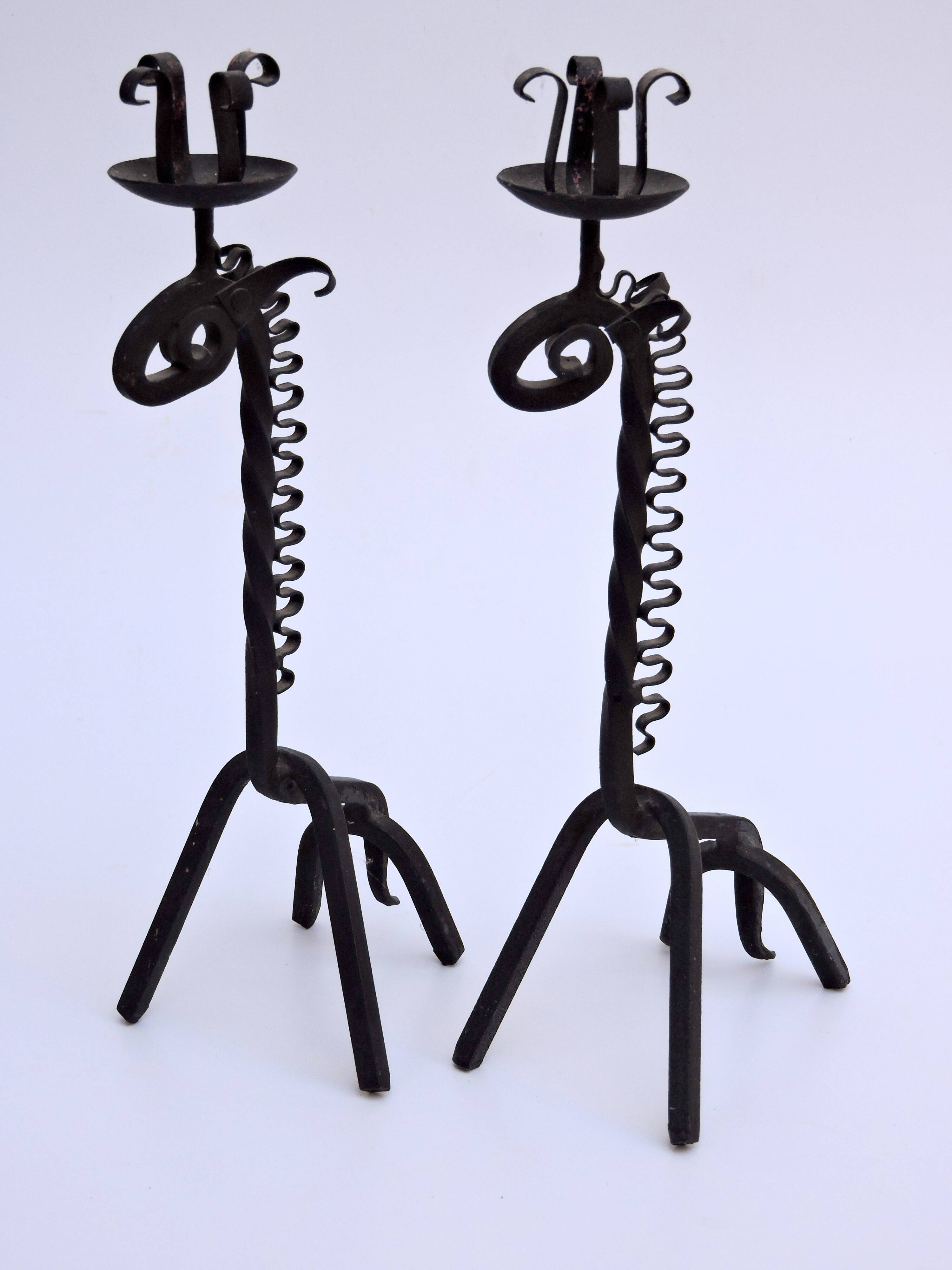 Pair of vintage candle holders zoomorphic wrought iron giraffe