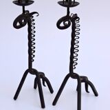 Pair of vintage candle holders zoomorphic wrought iron giraffe