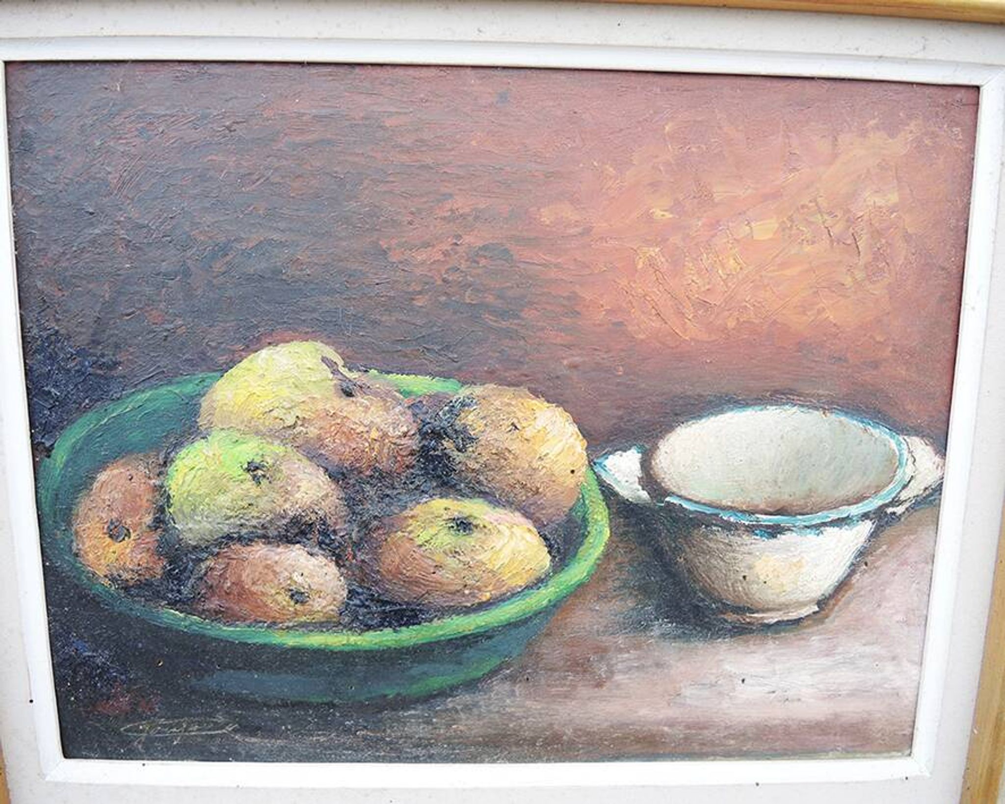 Antique Oil Painting on Wood Signed - Still Life