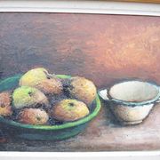 Antique Oil Painting on Wood Signed - Still Life
