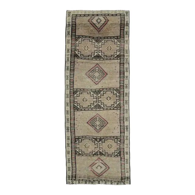 1960s Turkish Hand-Knotted Runner Rug 120x325