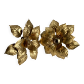 Paire d'appliques Masca fleurs dorées vintage 1970