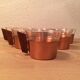 6 Scandinavian cups copper and teak Schott & Gen glass 70's