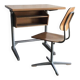 Embru set from the 1960s, school desk and brown wooden and steel chair, Switzerland, set of 2.