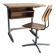 Embru set from the 1960s, school desk and brown wooden and steel chair, Switzerland, set of 2.