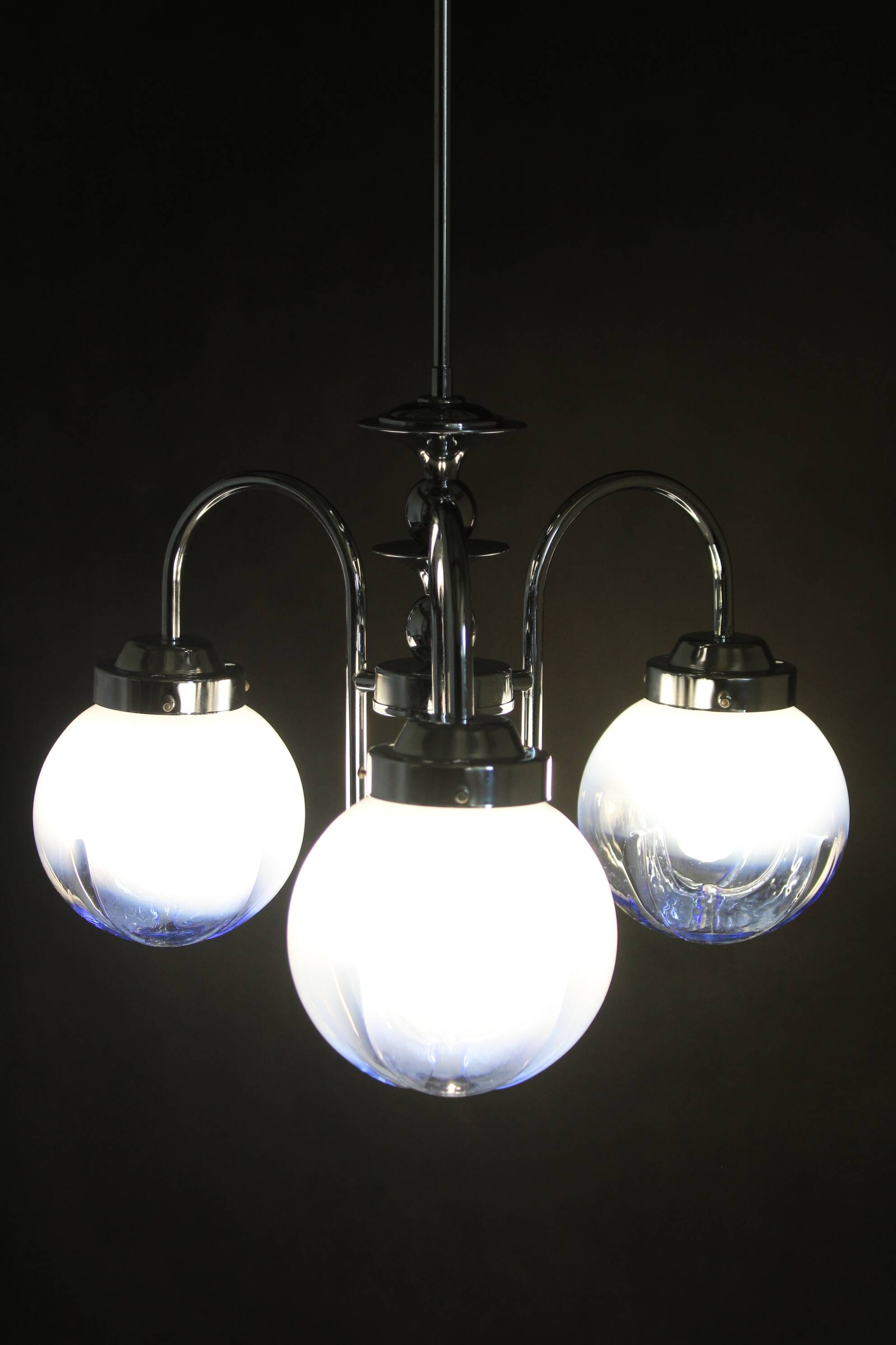 1960s Chrome Plated Chandelier with Murano Glass, Italy