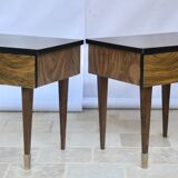 Pair of bedside table varnished wood 60s