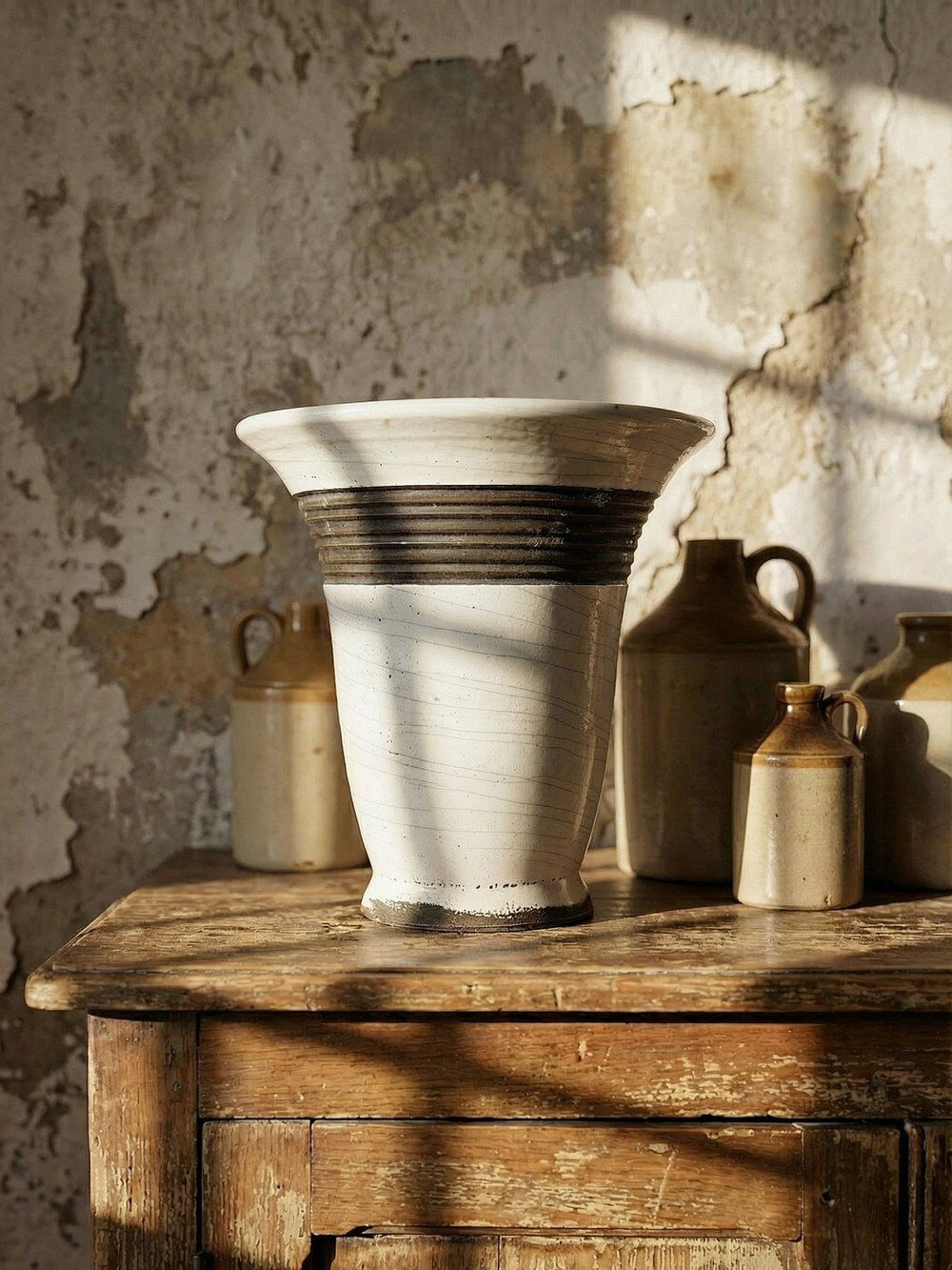 Large modern Raku lamp in beige and brown by Keramos Sèvres - René Hénon