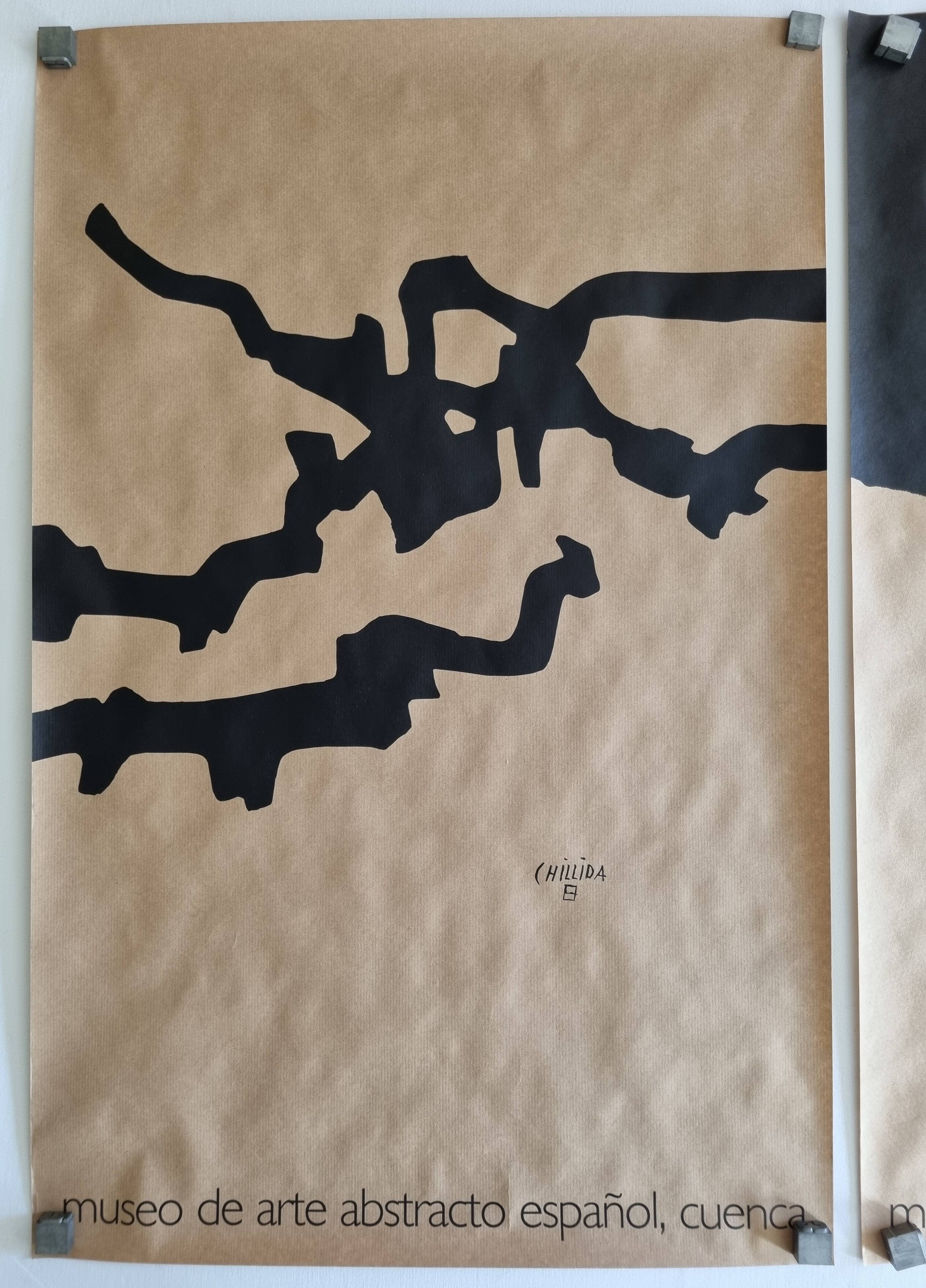 Two Eduardo Chillida screen-printed posters, abstraction on kraft paper, 50 x 70 cm
