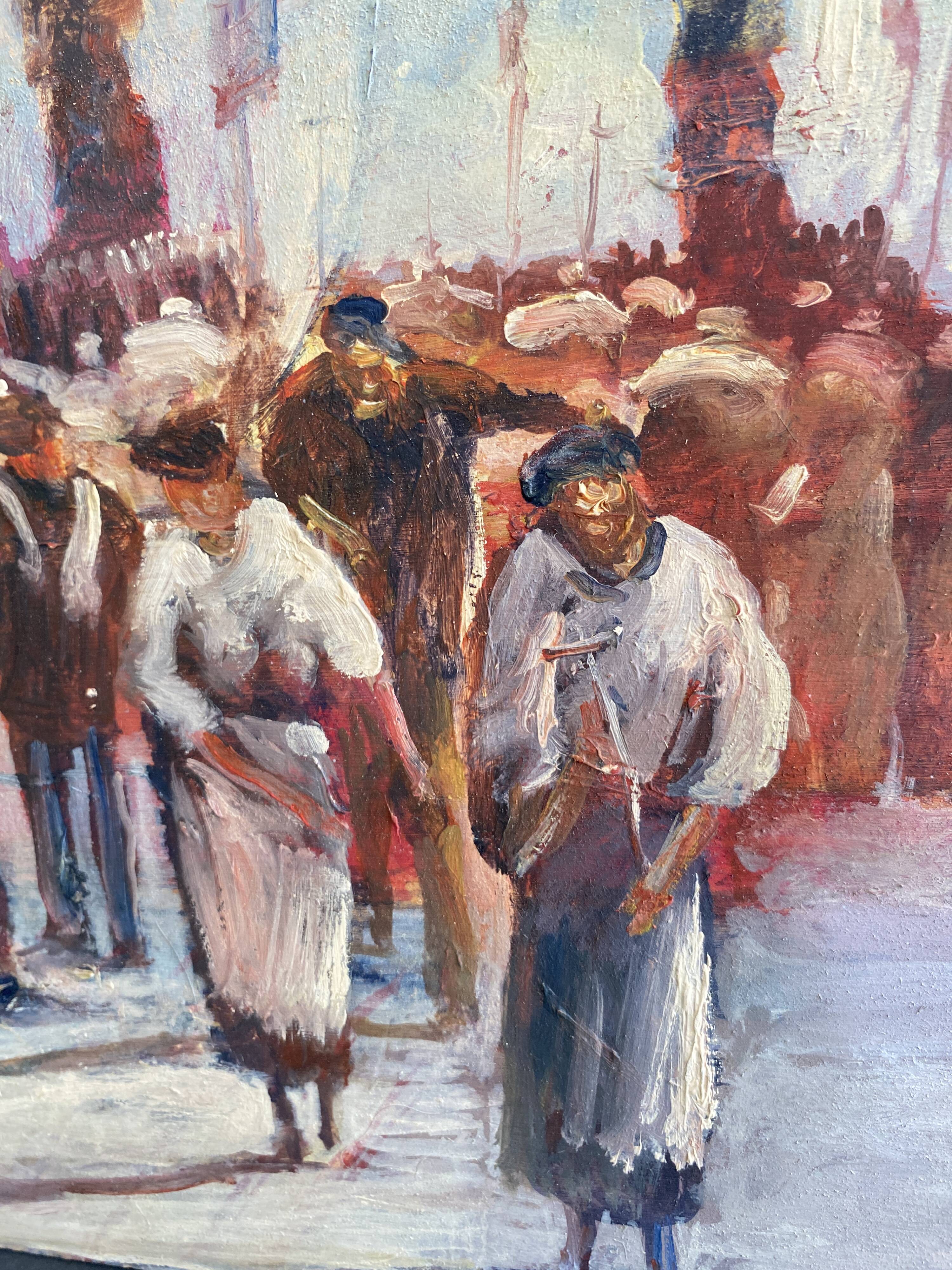 Oil painting “Sicilian procession” 1960, wooden frame and glass